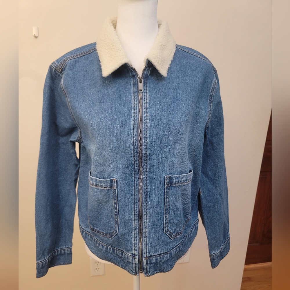 Frye Blue Denim Jacket with Cream Collar
